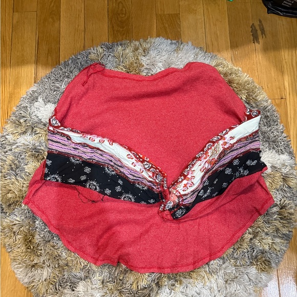 Free People Red Thermal Top with Paisley Sleeves - Picture 7 of 7